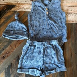 Millie & Myles cut off onesie, shorts and cap set marine / nautical / sea
